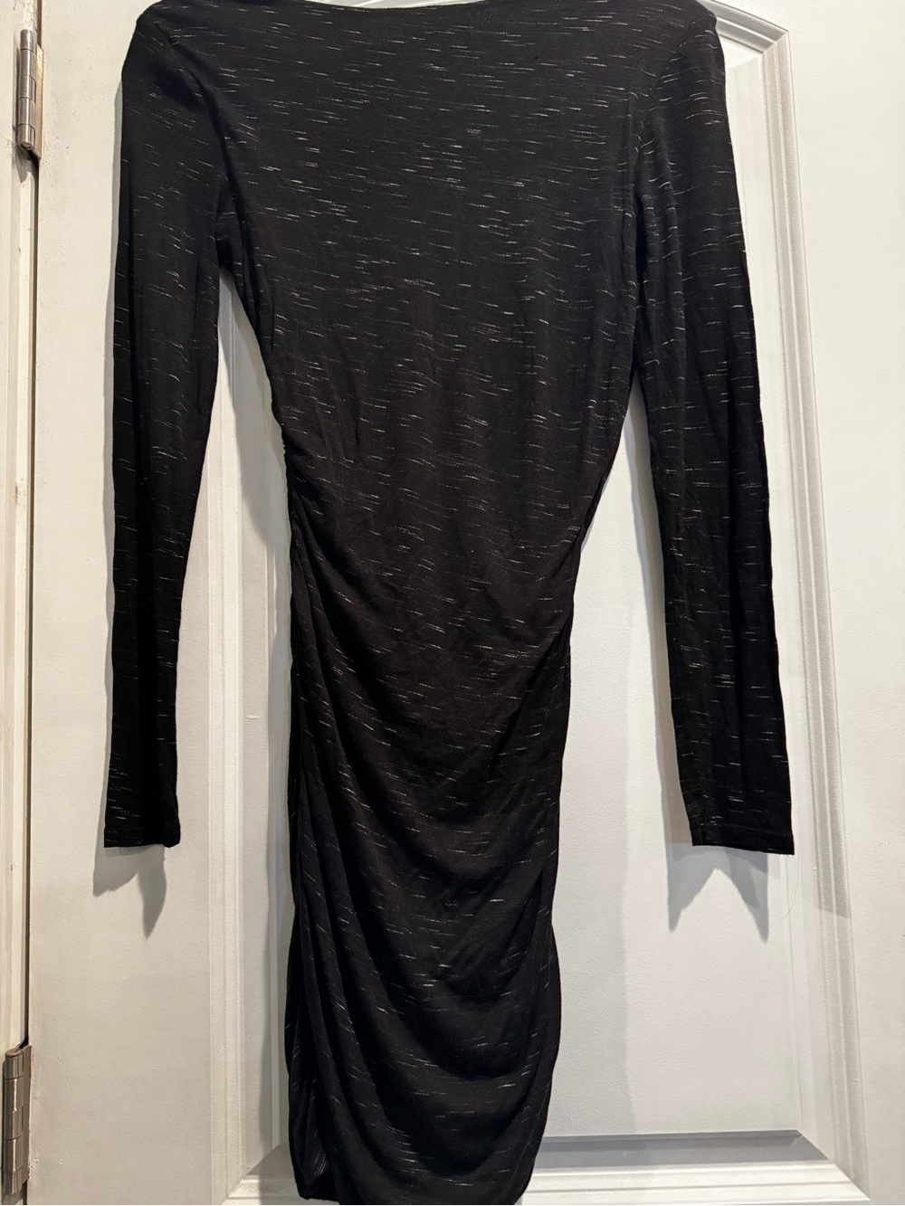 H&M XS Black Ruched Bodycon Dress Asymmetrical Neck Shoulder Pads - Picture 4 of 9
